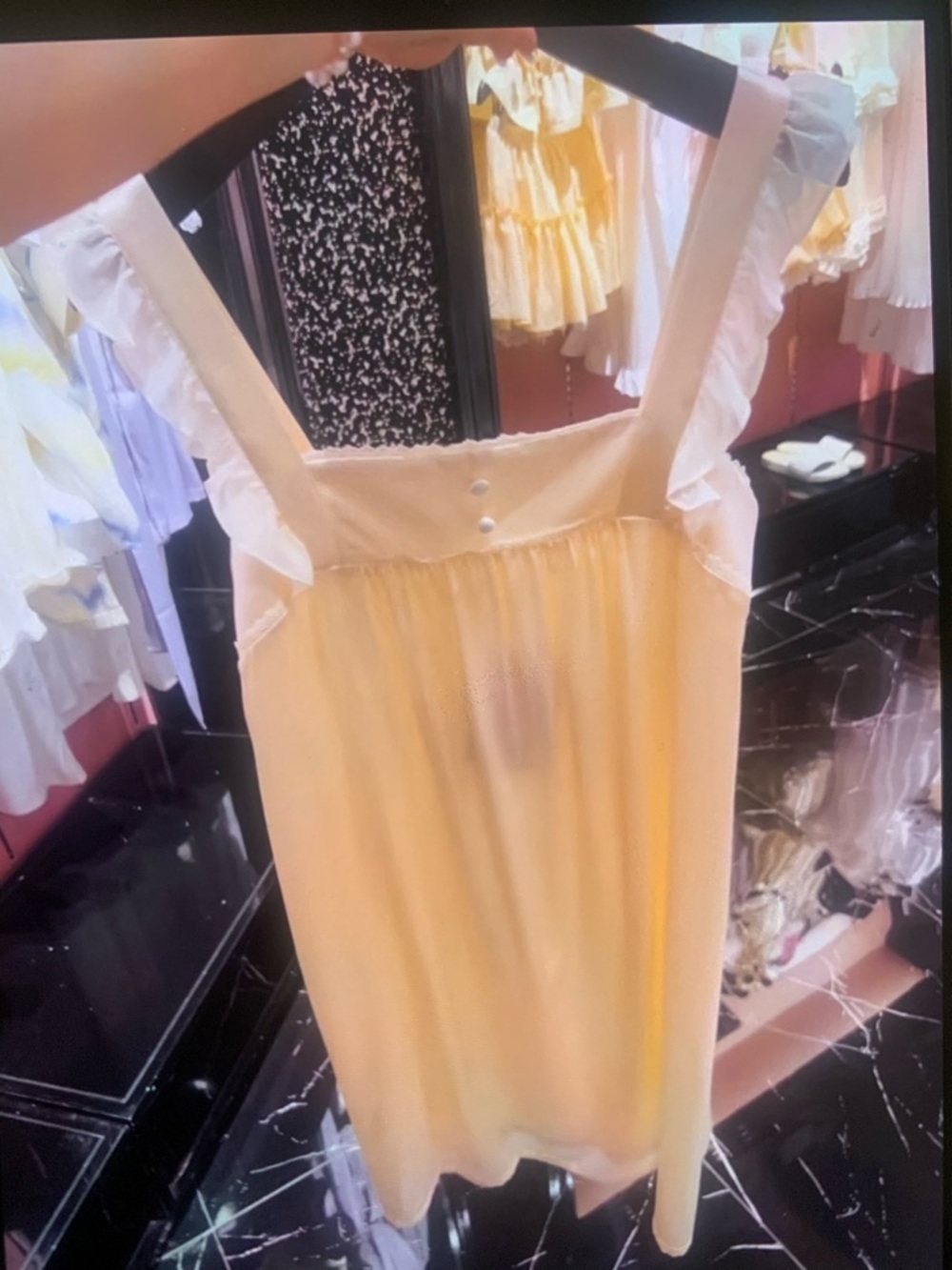 100% silk luxury sleepwear Ruffle-Trim Pale Yellow Chemise Slip